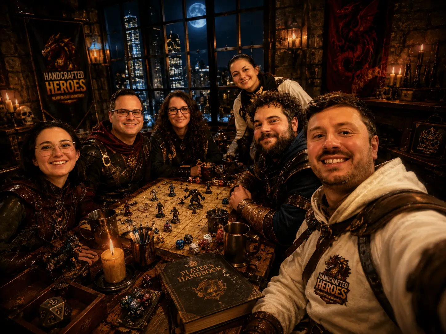 Players gathered around the table at a Handcrafted Heroes tabletop RPG event