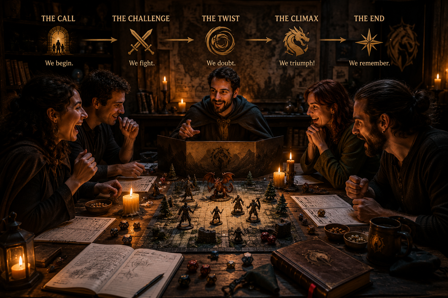 Friends playing a one-shot tabletop RPG adventure in a single evening