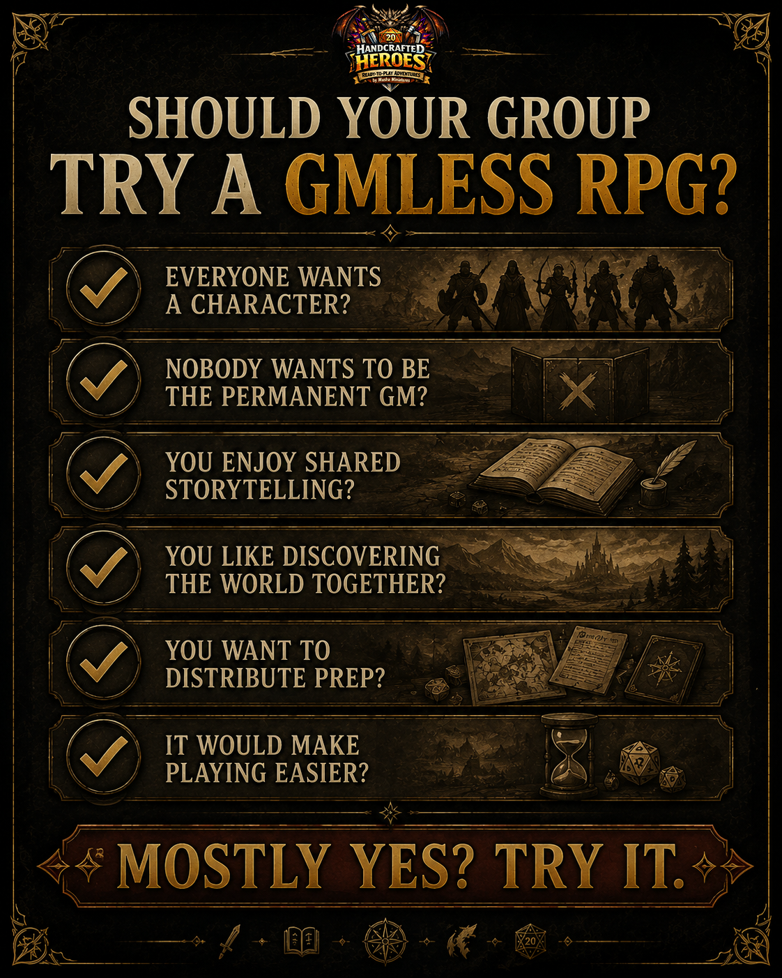 Checklist for deciding whether your group should try a GMless RPG