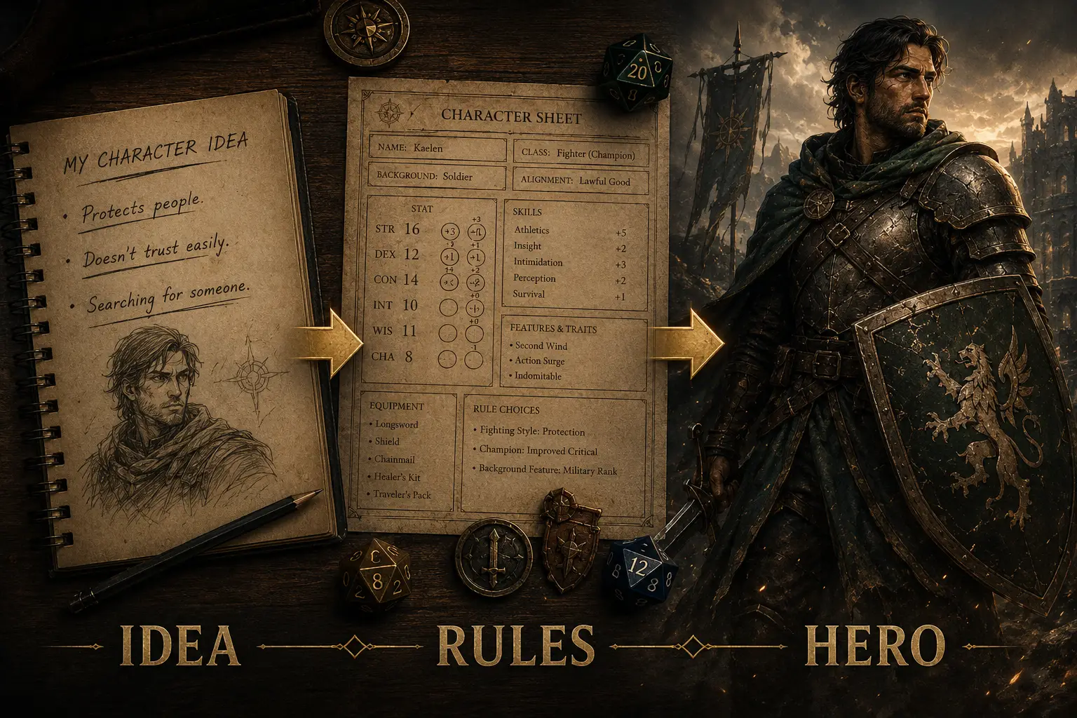 RPG character creation process from character concept to finished fantasy hero